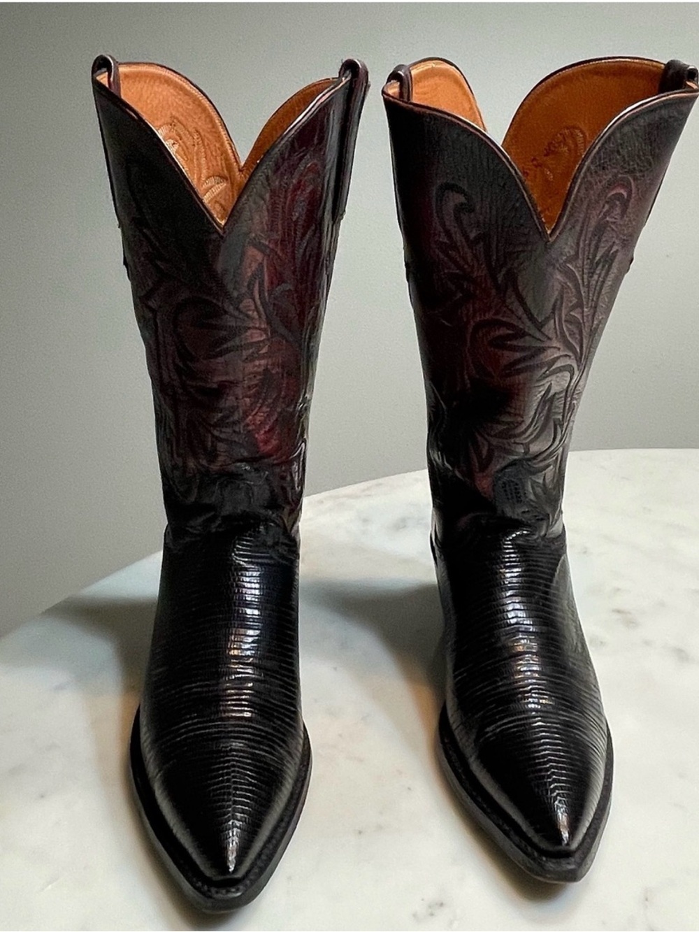 Lucchese Black Cherry Teju Lizard Cowboy Boots